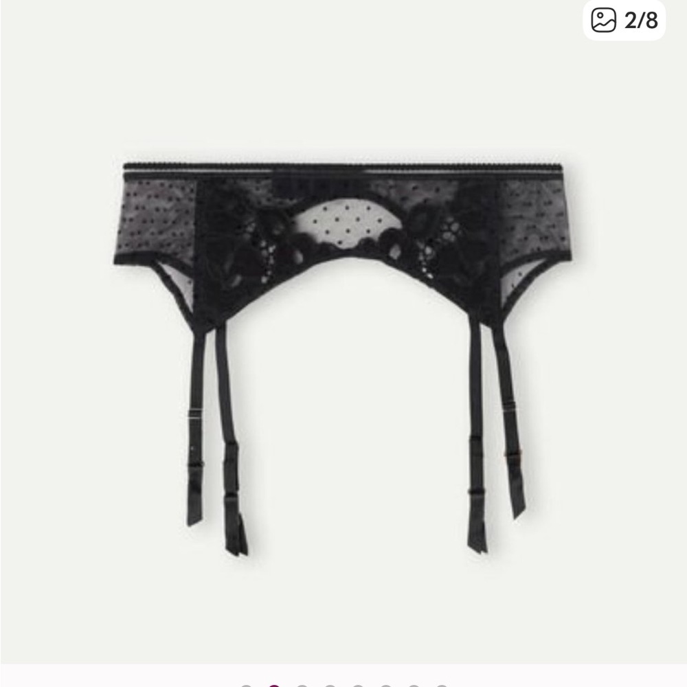 VICTORIA'S SECRET Dream Angels Black Dot Lace Garter Belt Lingerie M/L NWT